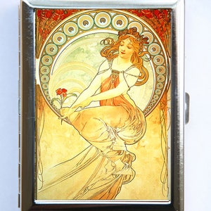 Alphonse Mucha Painting The Arts Series Zigarettenetui id case Brieftasche Visitenkartenhalter