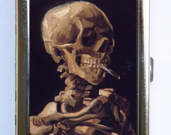 Skeleton Smoking Cigarette Case Wallet Business Card Holder fine art painting