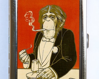 Monkey smoking Cigarette Case Wallet Business Card Holder retro Anthropomorphic Smoking elegant regal