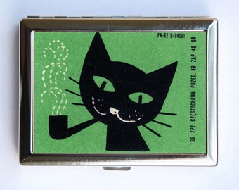 Cigarette Case Black Cat Smoking Wallet Business Card Holder