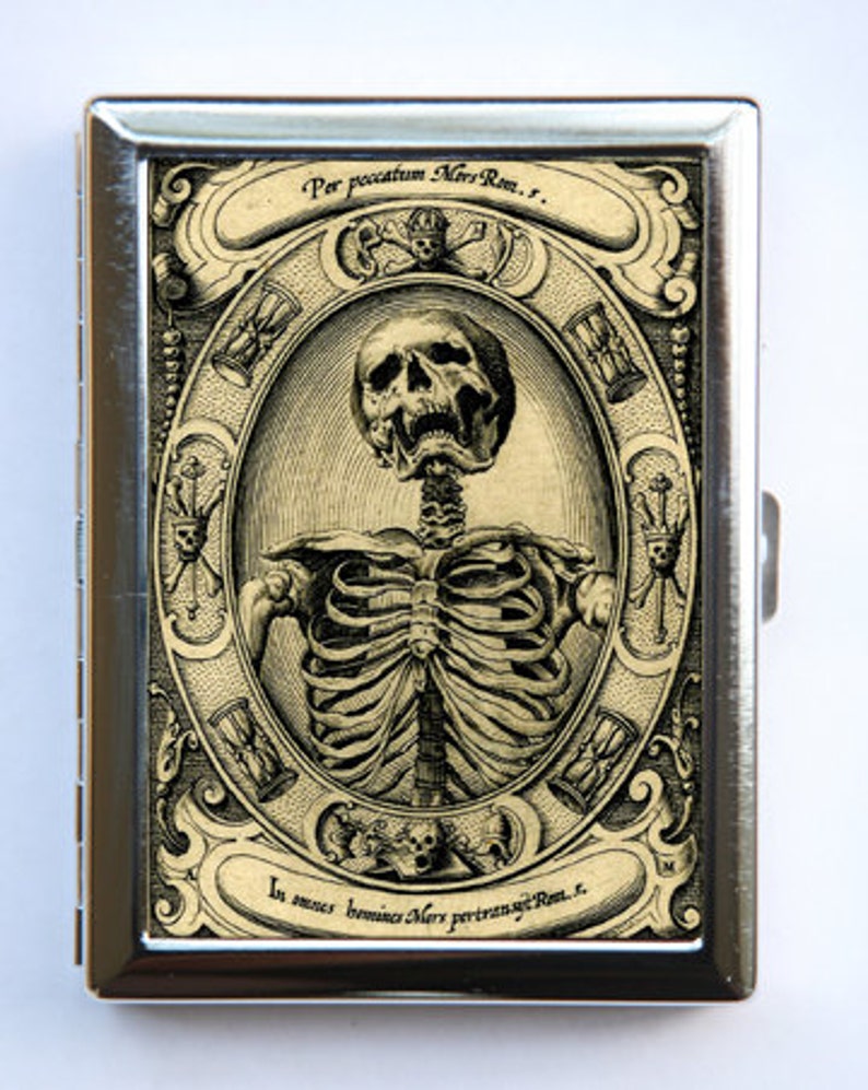 Memento Mori Skeleton Cigarette Case Wallet Business Card Holder psychobilly gothic punk odd death 