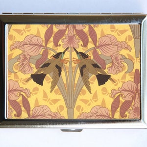 Art Nouveau Humming Bird Orchid Cigarette Case Wallet Tarjeta de visita Titular