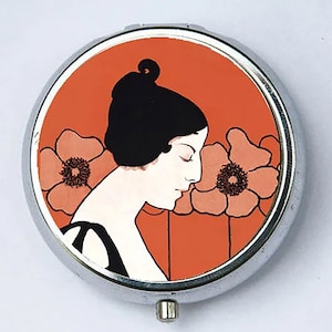 Art Nouveau Lady Poppies PiLL case pillbox pill holder flowers
