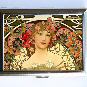 Jugendstil Göttin Zigarette Fall id Fall Brieftasche Visitenkarte Halter Blumen mucha