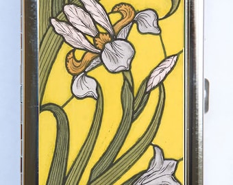 Art Nouveau Iris Floral Pattern Yellow Cigarette Case id case Wallet Business Card Holder