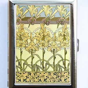 Art Nouveau Lilies Flores Caso id caso Wallet Titular de la tarjeta de visita