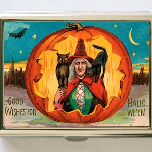 Halloween Cigarette Case Wallet Business Card Holder witch cat owl pumpkin