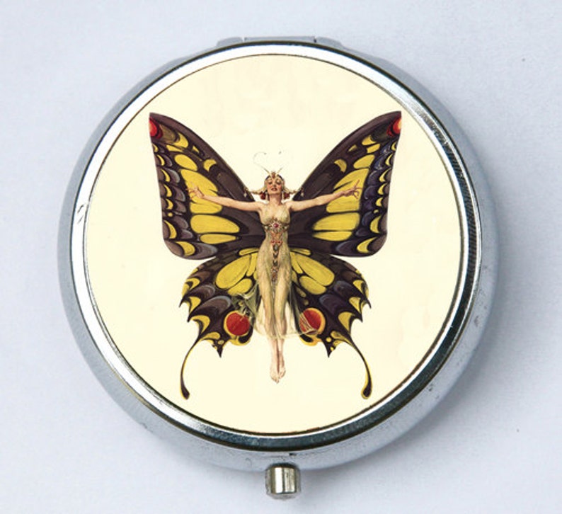 Art Deco Butterfly Flapper Pill Case pillbox holder box image 1