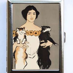 Art Nouveau Women and Cats Cigarette Case id case Wallet Business Card Holder