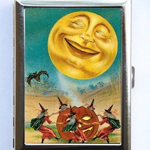 Moon Witches Cigarette Case Wallet Business Card Holder halloween victorian retro