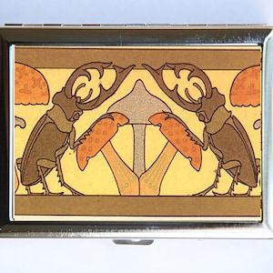 Estuche para cigarrillos, tarjetero, billetera y hongos con motivos Art Nouveau
