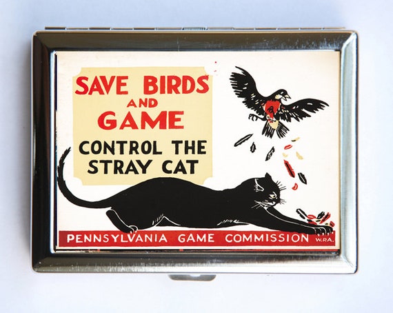 cigarette stray Save the Birds Stray Cat Cigarette Case Wallet Business Card Holder