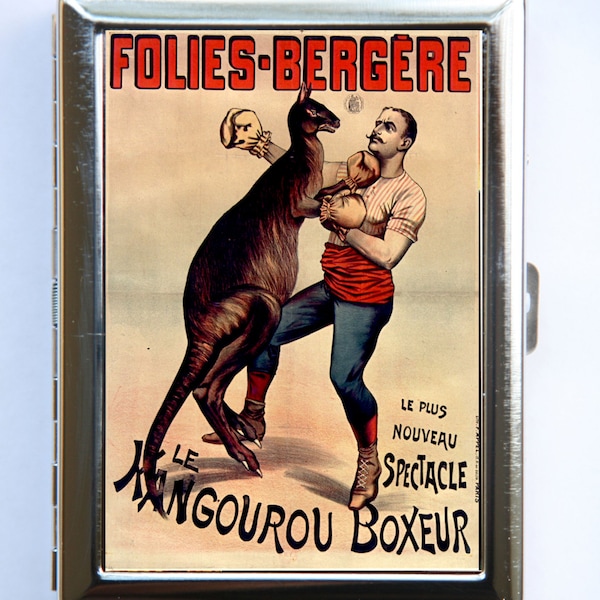 Vintage French Circus Poster Cigarette Case Wallet Business Card Holder boxer kangaroo sideshow performers freaks