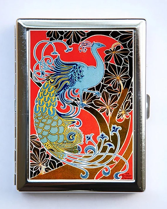 peacock cigarette case Art Nouveau Peacock Cigarette Case Id Case Wallet Business Card Holder