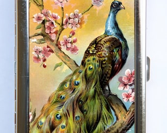 Peacock Cherry Blossoms Cigarette Case id case Wallet Business Card Holder
