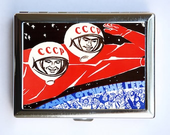 Soviet space propaganda Cigarette Case Wallet Business Card Holder USSR CCP russian russia outer space sci-fi