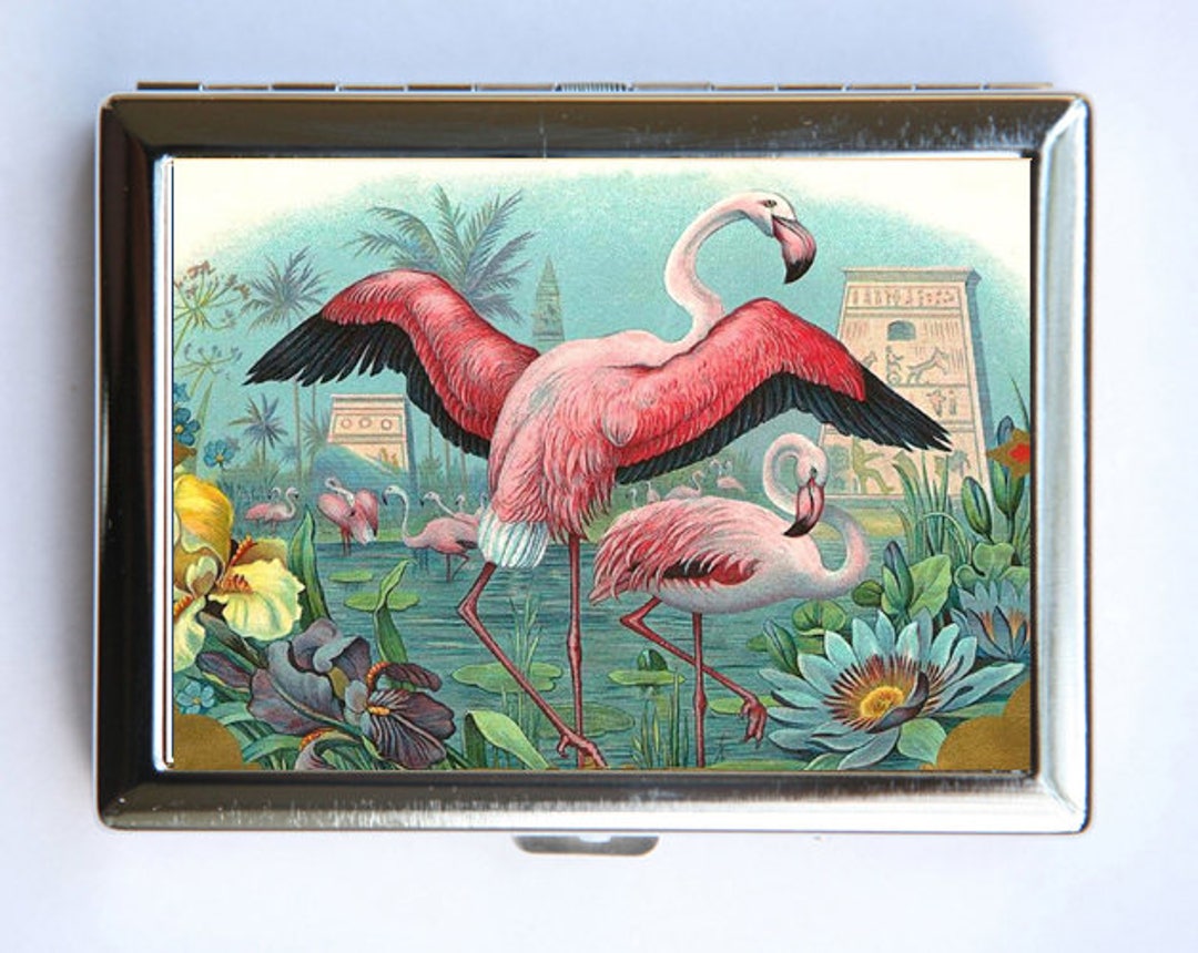 Pink Flamingos Bird Cigarette Case Wallet Business Card Holder