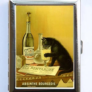 Absinthe Black Cat Poster Etui à cigarettes Portefeuille Porte-cartes de visite vintage art nouveau