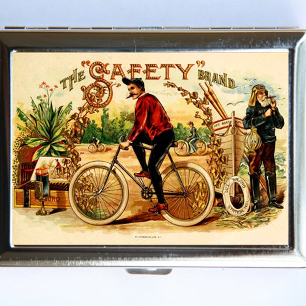 Old Time Bicycle Rider Cigarette Case Wallet Business Card Holder