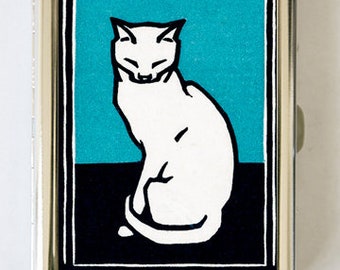 White Cat Cigarette Case Wallet Business Card Holder