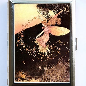 Estuche para cigarrillos con diseño de hadas y hojas, estuche para identificación, billetera, tarjetero de presentación