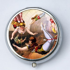 Circus Trapeze Artist PILL CASE pillbox pill holder vintage circus performers