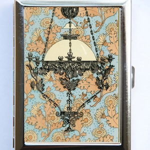 Art Nouveau Chandelier Floral Pattern Azul Gris Cigarette Case id case Wallet Business Card Holder