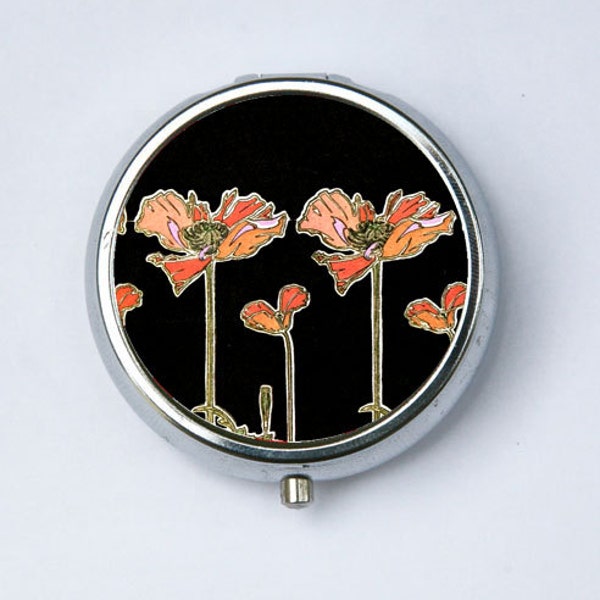 Art Nouveau Poppies Flowers PILL CASE pillbox pill holder mucha