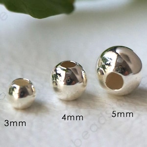 3mm 4mm, 5mm 925 Sterling Silver Beads (1.5mm hole) Round Spacers B39
