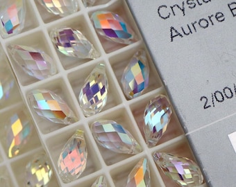 Rare Swarovski 6010 Briolette Pendants 13mm x 6.5mm, Discontinued Crystal AB Top-Drilled Tear Drops, New Old Stock Austrian Focal Stones