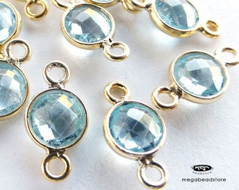 4 pcs 10mm Gold Bezel Gemstone Connector Blue Chalcedony 2 loops F391