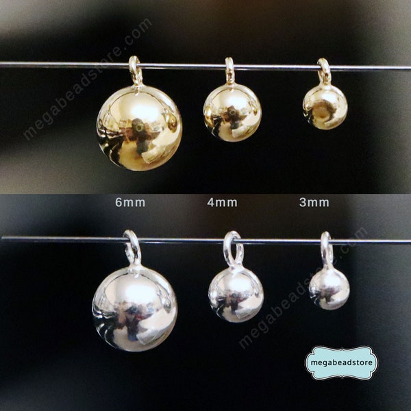 3mm 4mm 6mm Plain Round Ball Drops Sterling Silver, 14K Gold Filled Charms F01