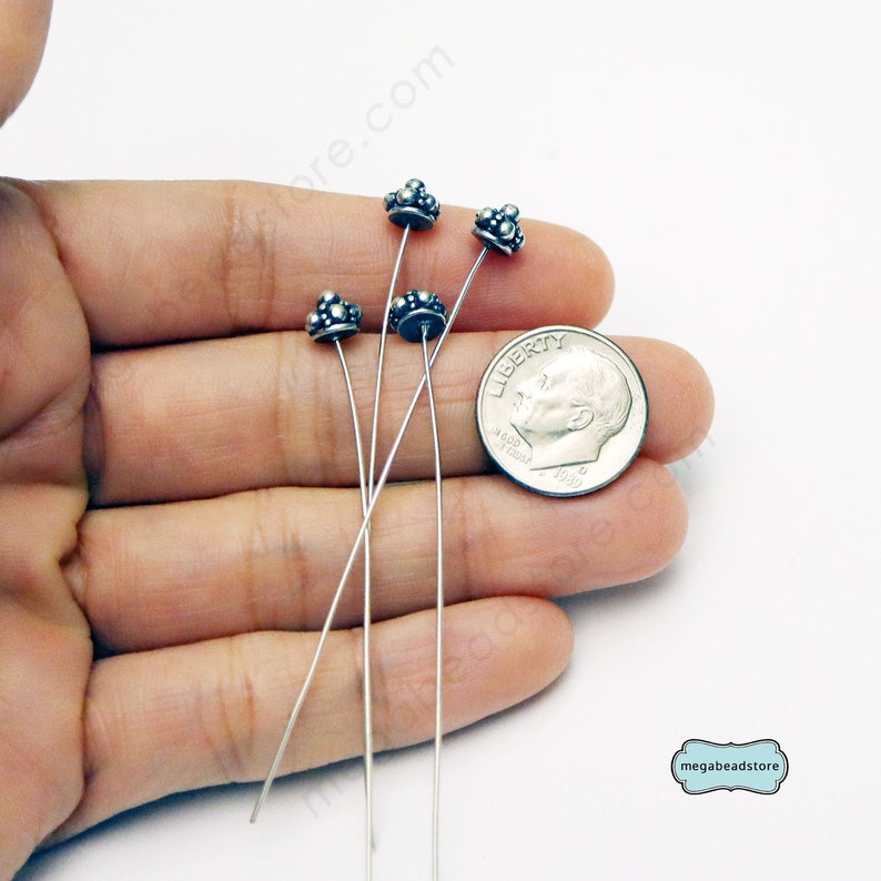 6mm 22 Gauge Bali Ornate Patina Headpins Sterling Silver HeadPins F243