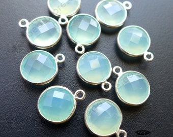 10mm Aqua Chalcedony Sterling Silver Bezel Stone Charm F383S