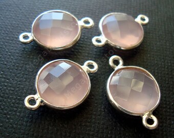 10mm Pink Chalcedony Bezel Wrapped Connector Sterling Silver F391S