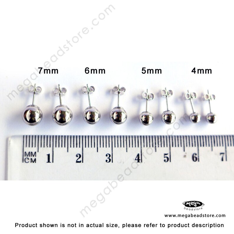 14K White Gold 4mm 5mm 6mm 7mm Ball Stud Earrings Solid Real Etsy