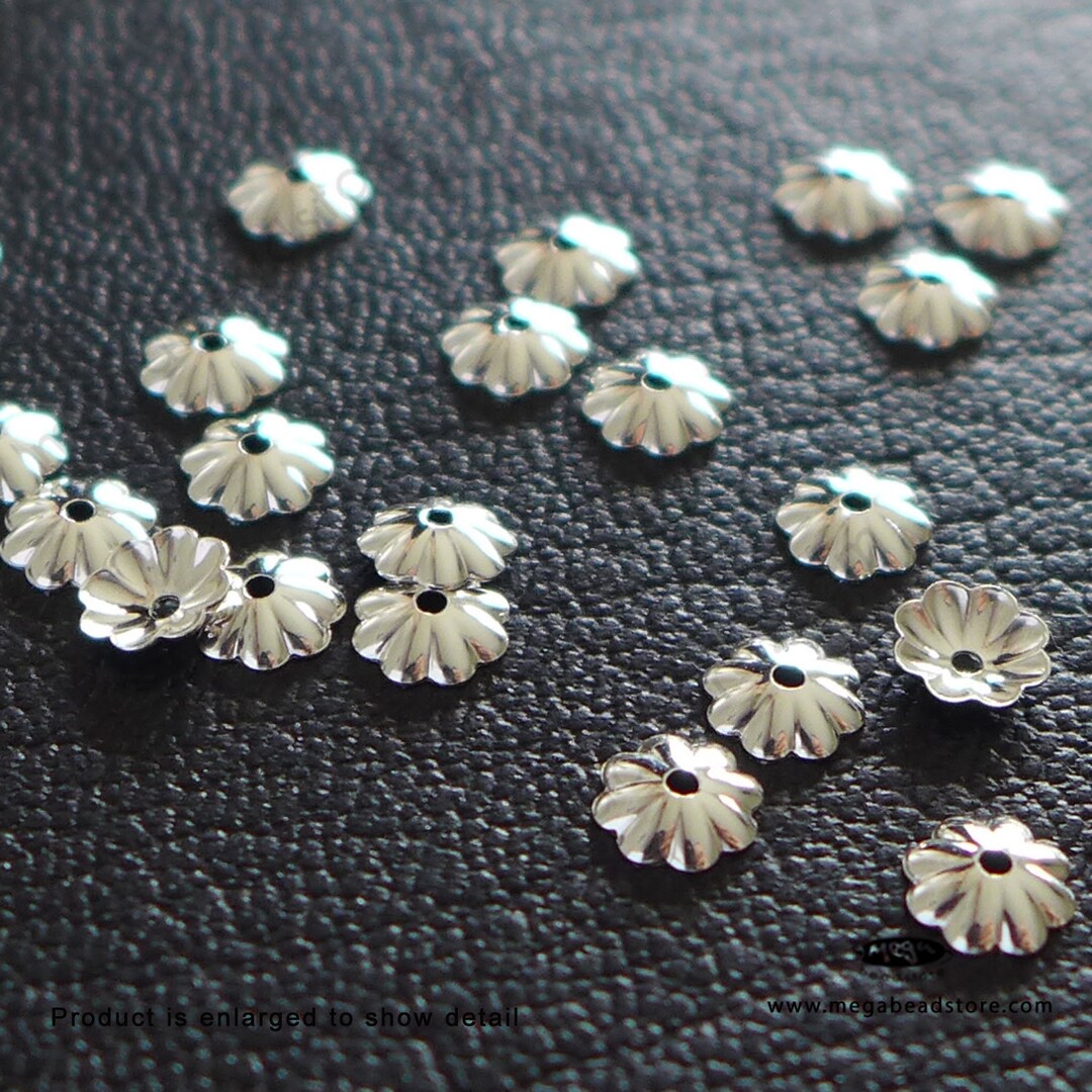 20 Solid Sterling Silver 6mm Floral Bead Caps Spacers #33035 - 925 Silver Findings