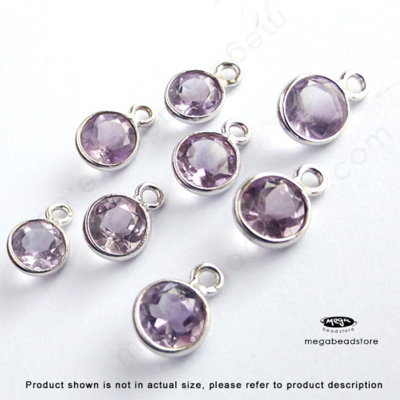 10 pcs 5mm Tiny Pink Amethyst Sterling Silver Bezel Charm Pendants F483S Natural Gemstone