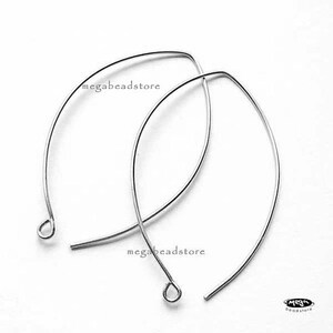 5 pairs 40mm Long Oval Ear Wires Sterling Silver Earring Hooks F374L image 1