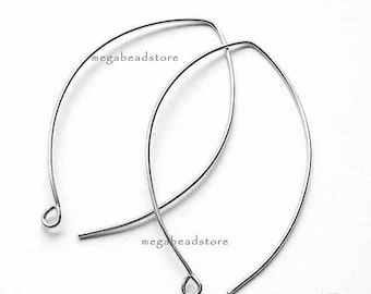 5 pairs 40mm Long Oval Ear Wires Sterling Silver Earring Hooks F374L