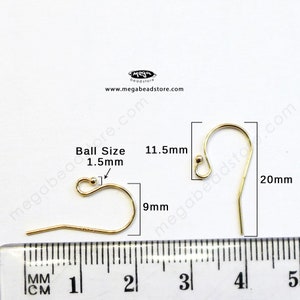 14K Yellow or White Gold Earwires Solid Real Gold Ball End Earwires 14KG01 image 4