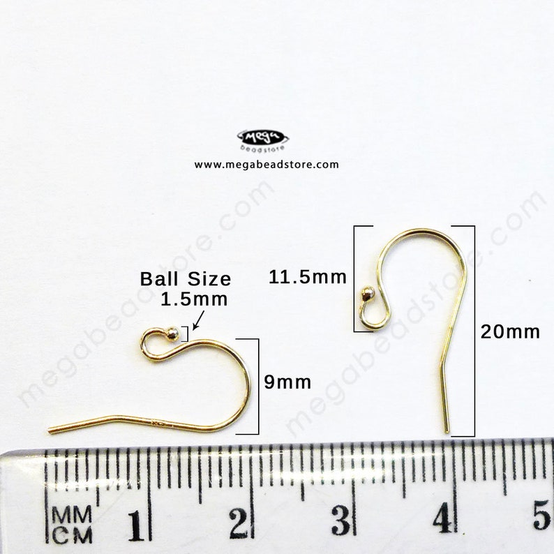 14K Yellow or White Gold Earwires Solid Real Gold Ball End Earwires 14KG01 image 4