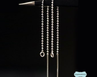 83mm Long Chain Ear Threader Diamond Cut balls 925 Sterling Silver F218