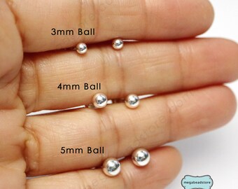 3mm 4mm 5mm Ball Ear Post Stud Earrings With Backing 925 Sterling Silver F04