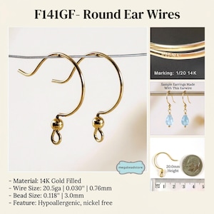 14K Gold Filled Earwires French Hook Ear Wires- DIY Jewelry Making Supplies F141GF