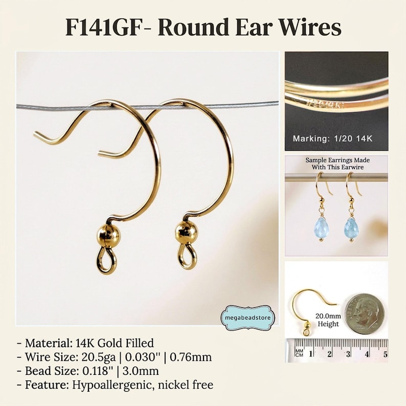14K Gold Filled Earwires French Hook Ear Wires- DIY Jewelry Making Supplies F141GF