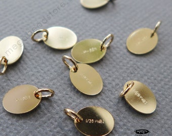 Mini Quality Tag with Ring 1/20 14K Gold Filled Blank Disk 7.3 x 5.5mm F399GFR