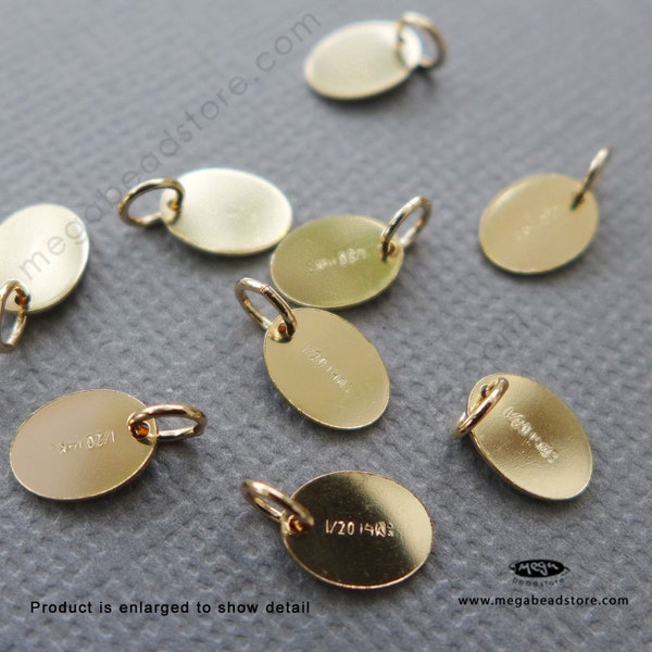 Mini Quality Tag with Ring 1/20 14K Gold Filled Blank Disk 7.3 x 5.5mm F399GFR