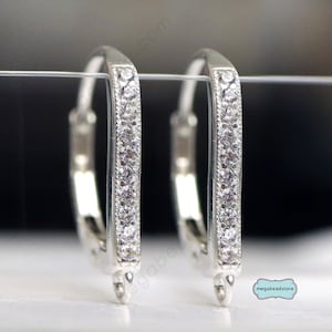 CZ Row Leverback Ear wires 925 Sterling Silver Earring F02