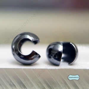 Oxidized Sterling Silver Crimp Bead Covers 3mm, 4mm Rustic Look F59Z